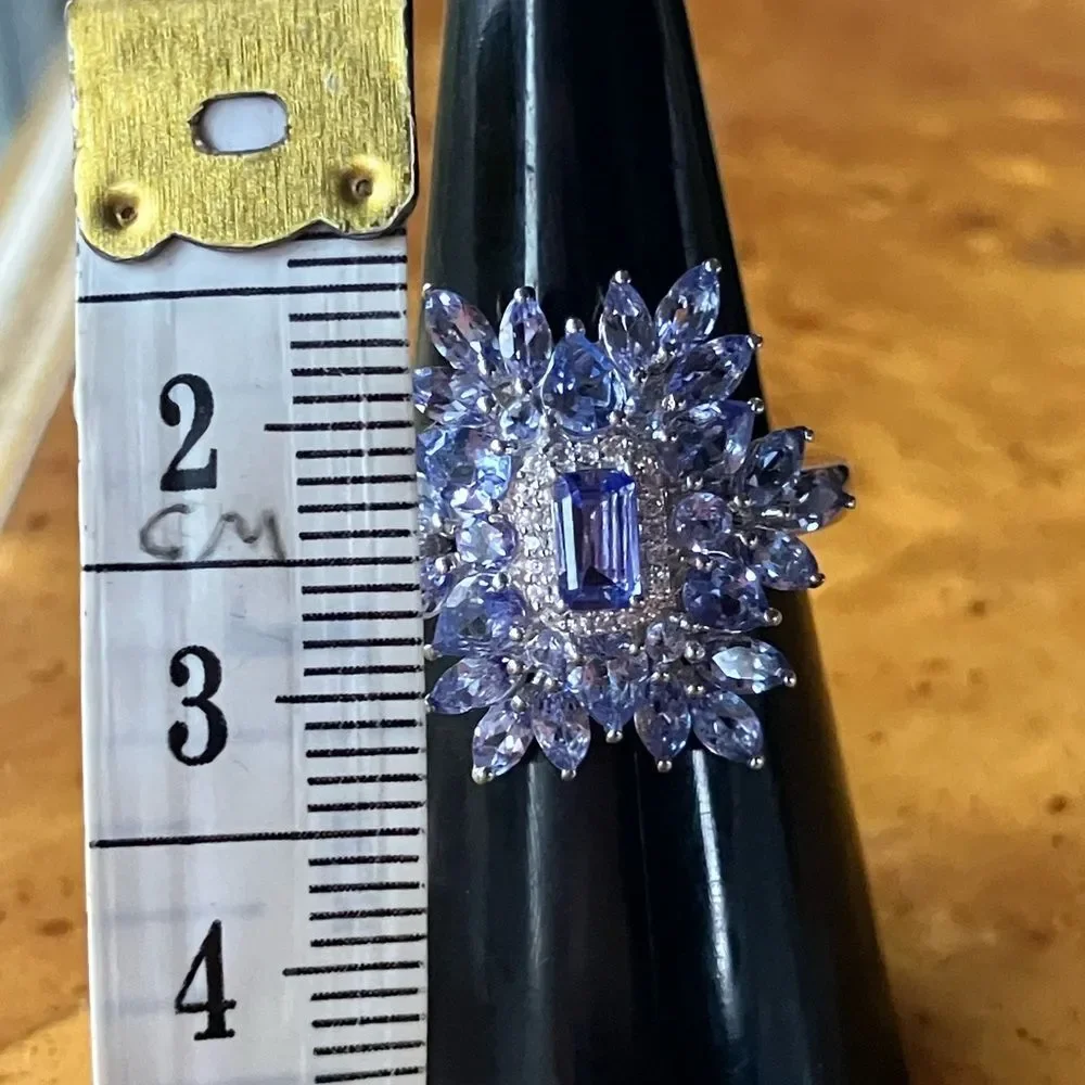 Natural Tanzanite Sterling Silver Cocktail Ring Size 6 - Picture 7 of 9